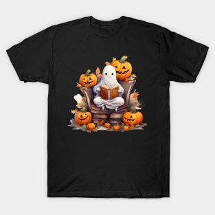 Funny Ghost Book Reading Boo Spooky Halloween Books Lover T-Shirt